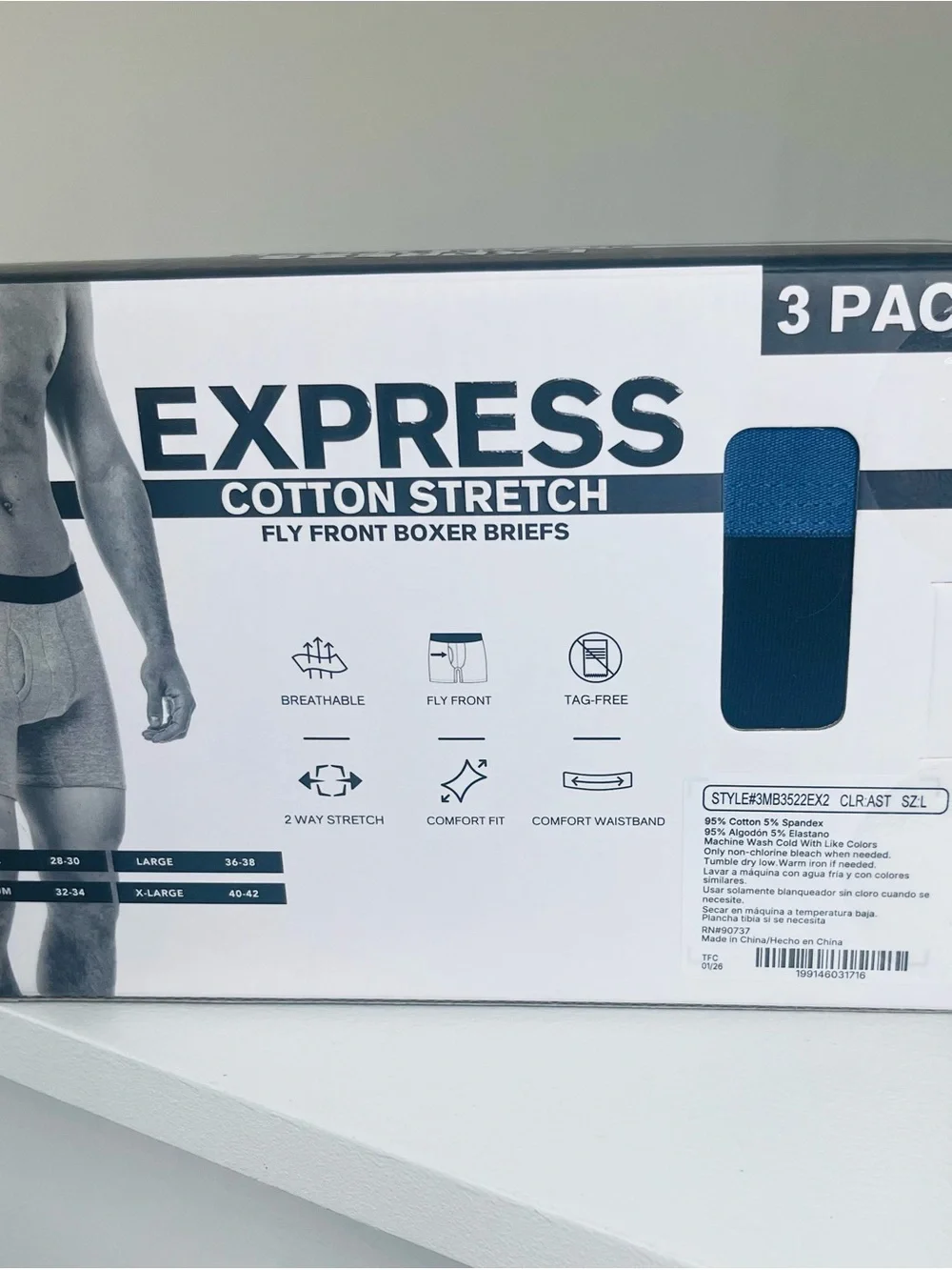 EXPRESS Men’s Cotton Stretch 3-Pack Boxer Briefs - Blue Mix Large